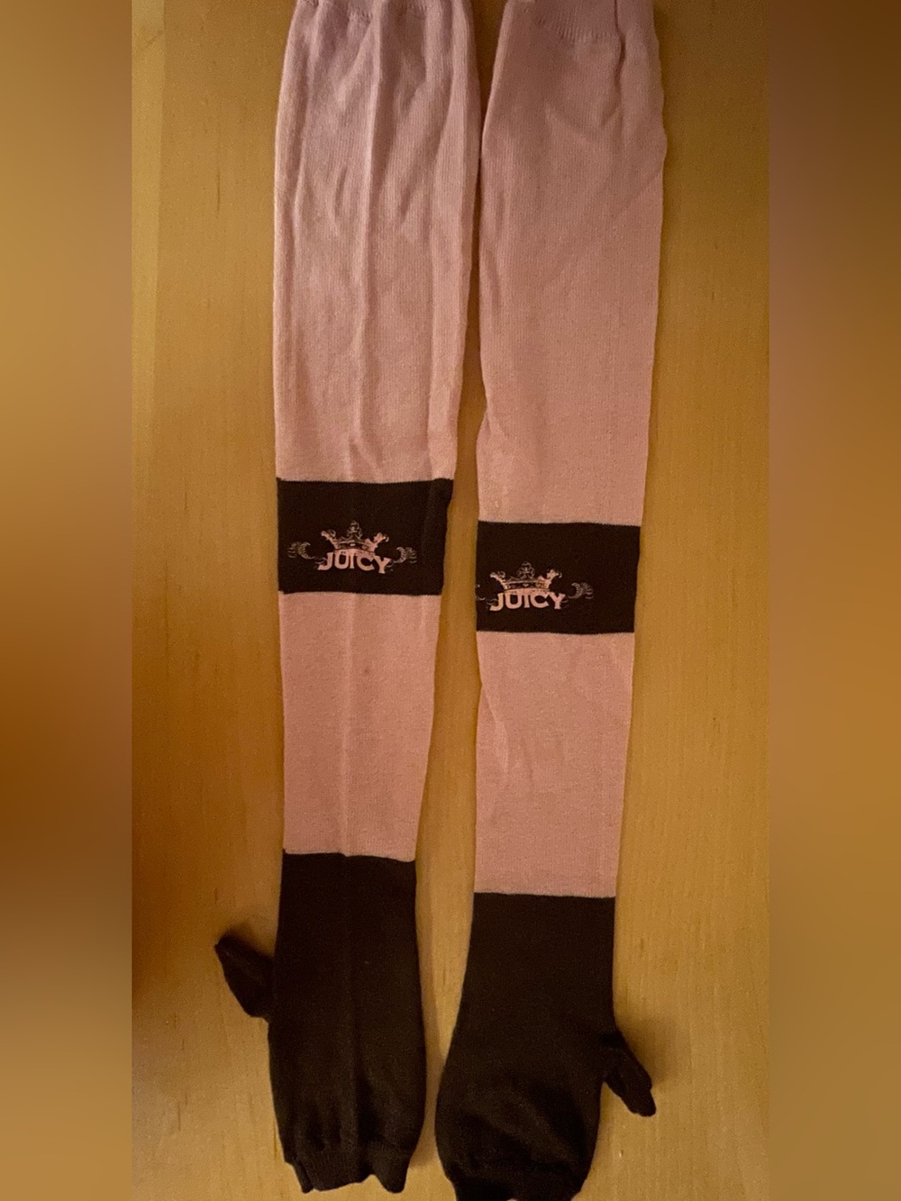 Vintage Y2K Juicy Couture Pink Black Long Fingerless Arm Warmers Gloves OS